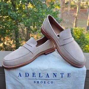 Adelante Sofia Penny Loafers Size 8 D Wide Width Beige Nubuck Leather Low Heel